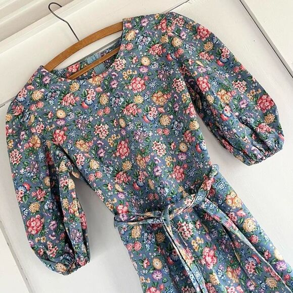 Adorable 90s Vintage Floral Cotton Puff Sleeve Babydoll Cottage Dress XS 0 2 4 - Picture 2 of 4